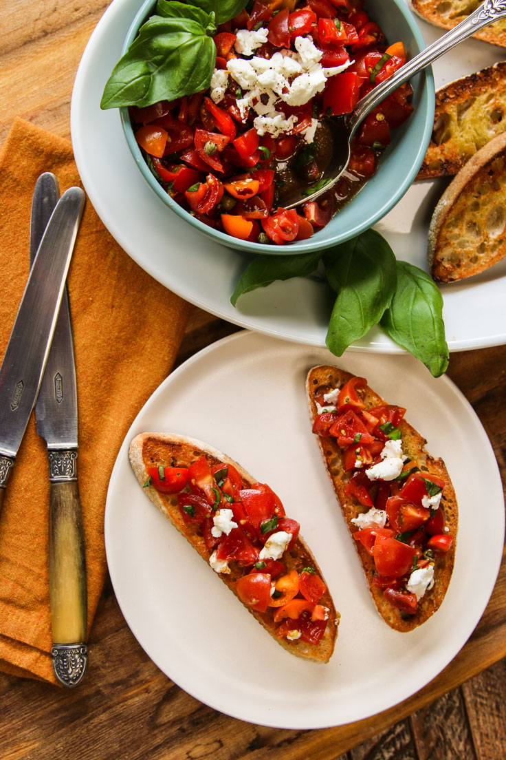 Tomato basil and feta bruschetta