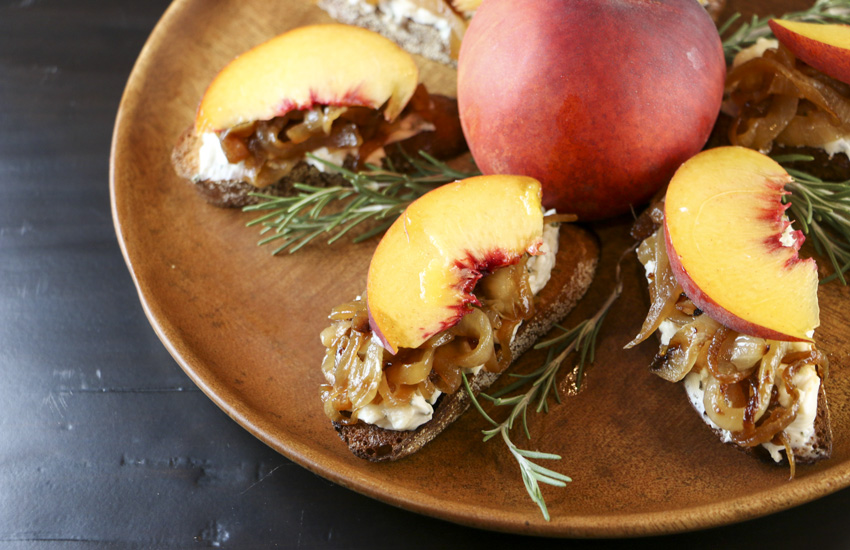 Peach, Caramelized Onion & Goat Cheese Crostini | Something New For Dinner