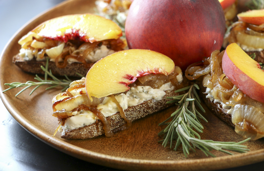 Peach, Caramelized Onion & Goat Cheese Crostini | Something New For Dinner