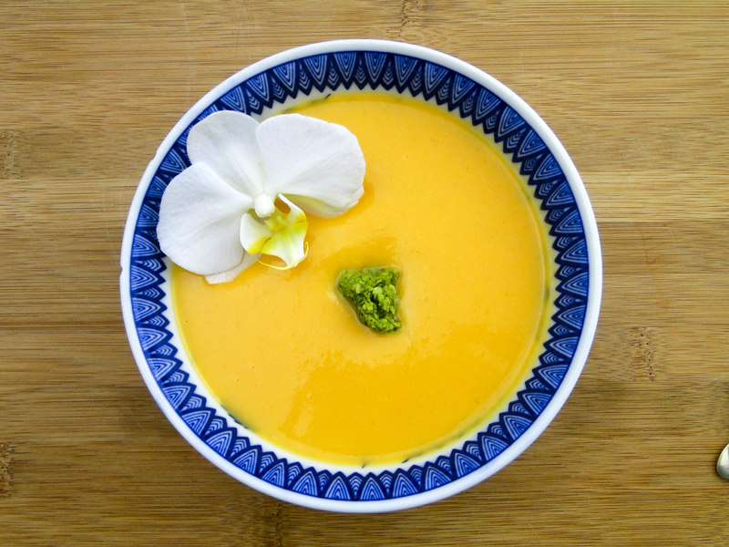 Roasted butternut squash soup with lime and coconut