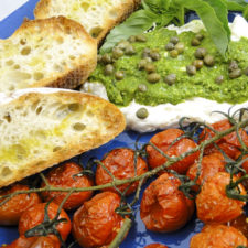 Roasted tomato, pesto & burrata bruschetta | Something New For Dinner