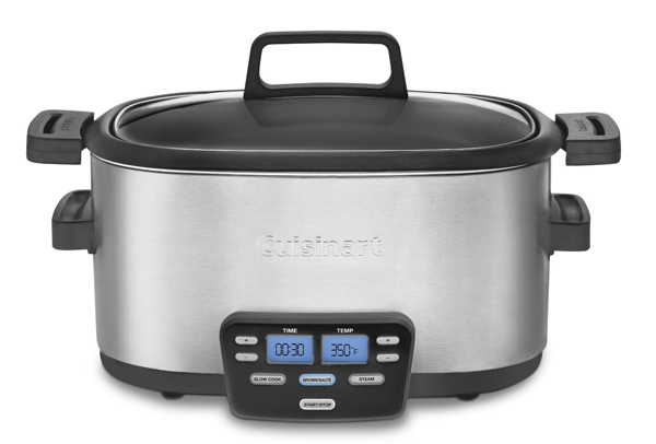I am a big fan of my Cuisinart 3-in-1 slow cooker that also steams and sautes. It is big enough for a 7-pound roast and allows me to cook for a crowd or cook once to create multiple meals, my favorite cook-once and eat-twice strategy for eating well with less effort. 