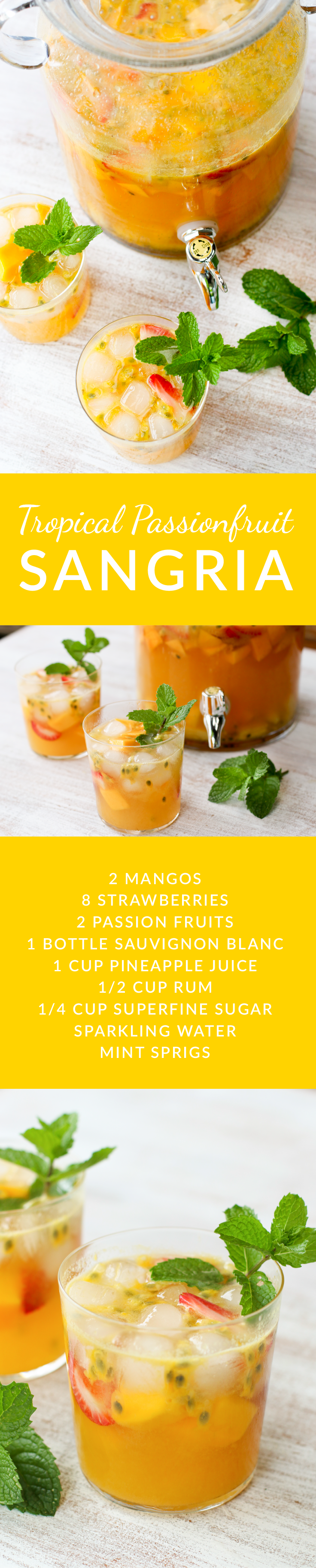 This light, but full-flavored sangria is reminiscent of the vacation of your dreams. Yes, it is that good. The perfect drink for a summer evening whether you are in Honolulu, Noosa, Mal Pais or your backyard.