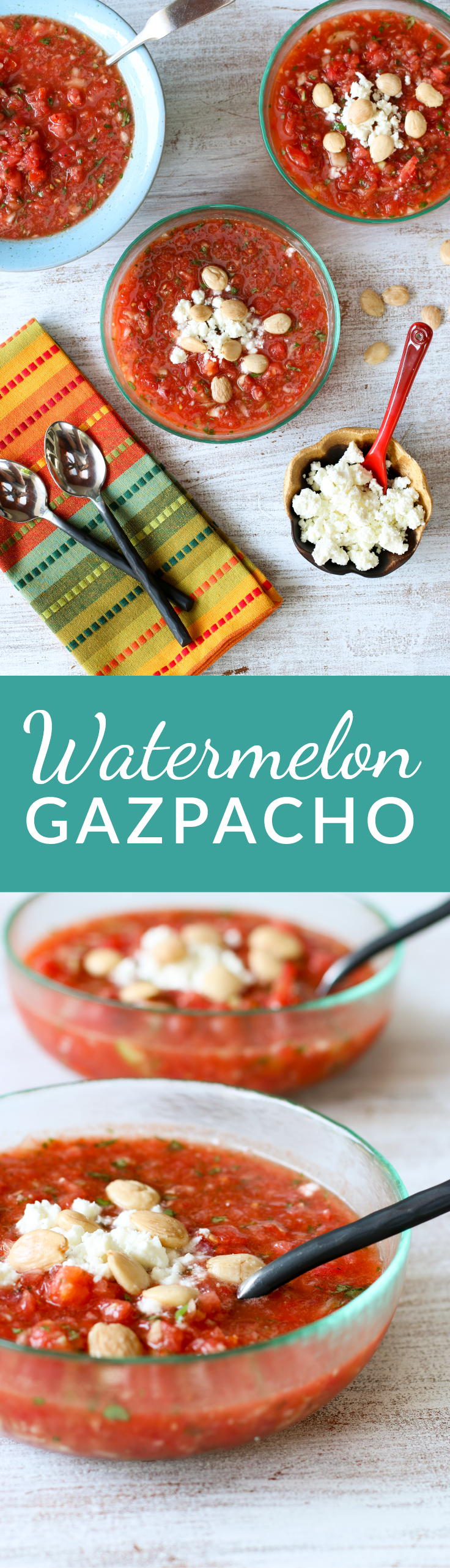 This easy-to-make watermelon and tomato gazpacho is perfect summer dish to get you through the heat, minimize your cooking efforts and feed you for a week. Watermelon gives this gazpacho and extra flavor burst and a little sweetness.