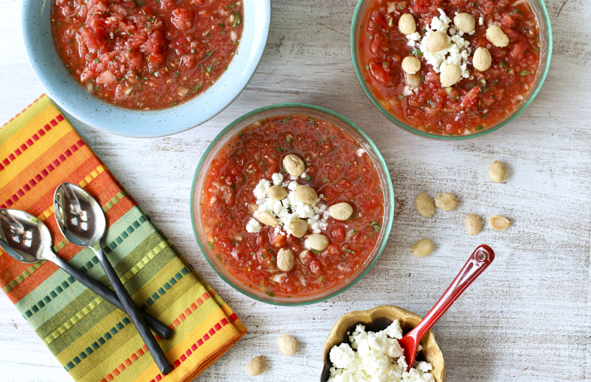 This easy-to-make watermelon and tomato gazpacho is perfect summer dish to get you through the heat, minimize your cooking efforts and feed you for a week.