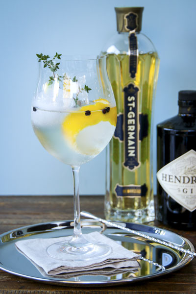 A Spanish-style fusion Gin and Tonic that pairs Scottish Hendrick's gin with French St. Germain Elderflower liqueur, lavender and orange bitters.