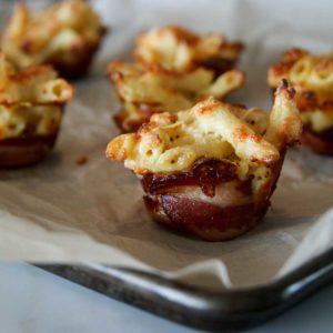 A decadent combination of America's favorite foods: bacon and mac and cheese. I dare you not to like these!