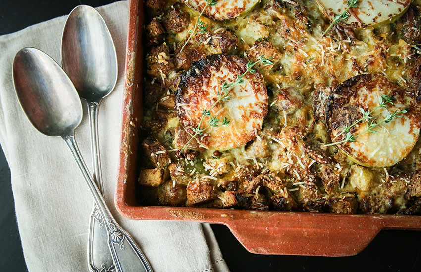 Savory Bread Pudding with Apples, Sausage & Pecans | Something New For Dinner