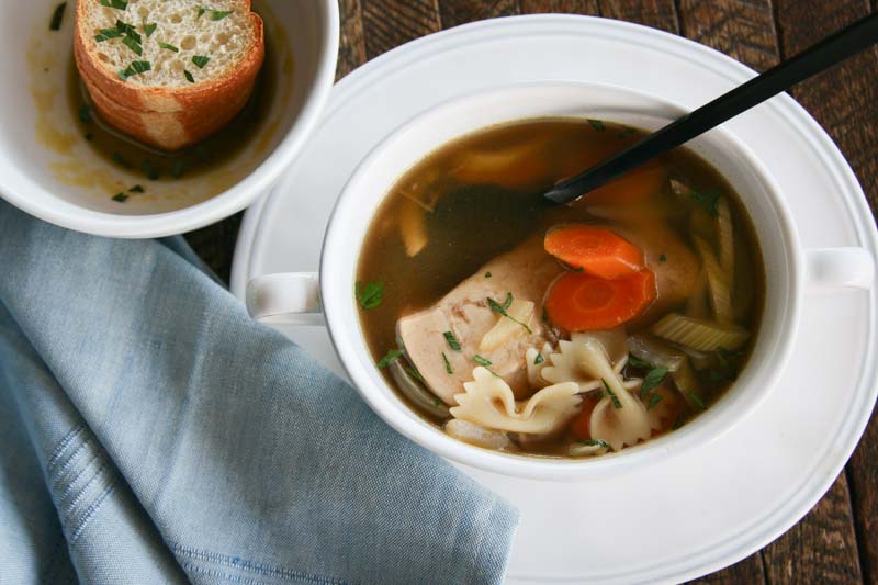 Easy chicken noodle soup with garlic bread | Something New For Dinner