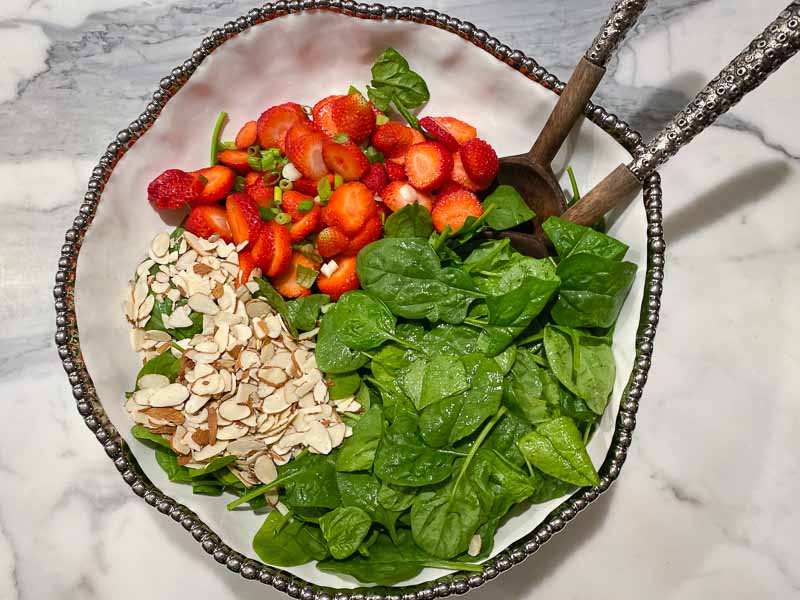 Spinach salad with strawberries, almonds and miso dressing | Something New For Dinner