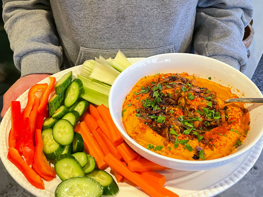 Sweet potato hummus with caramelized shallots } Something New For Dinner