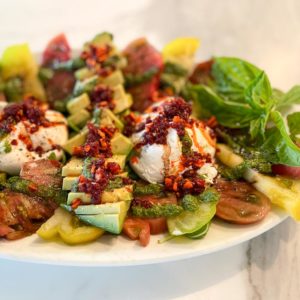 Tomato, Pesto, Burrata Salad with chili Crisp | Something New For Dinner